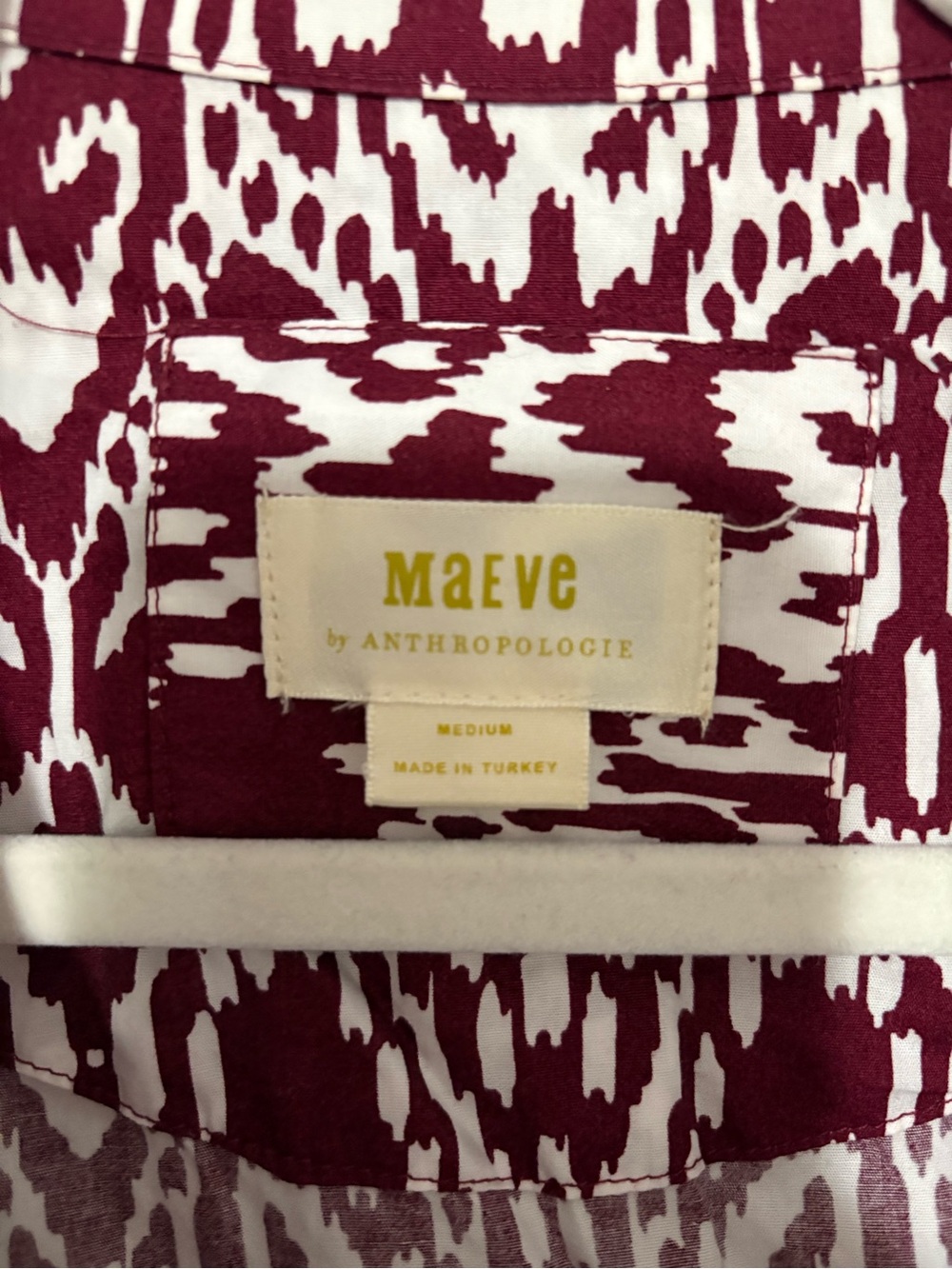 Anthropologie Burgundy and White Printed Midi Shirt Dress - Picture 4 of 4